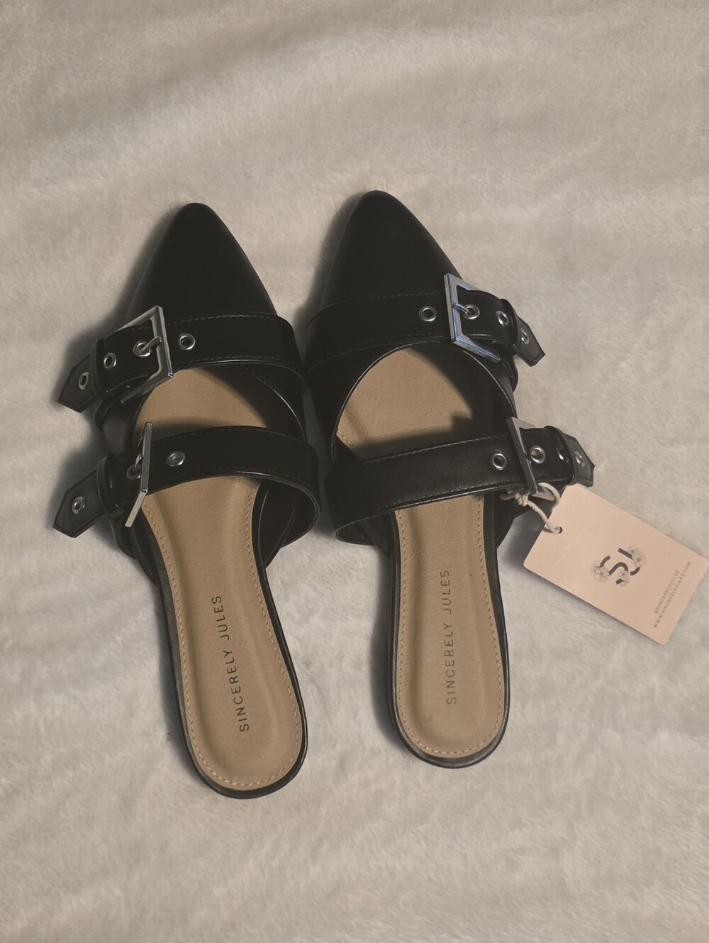 Sincerly Jules Black Pointed Buckle Mules